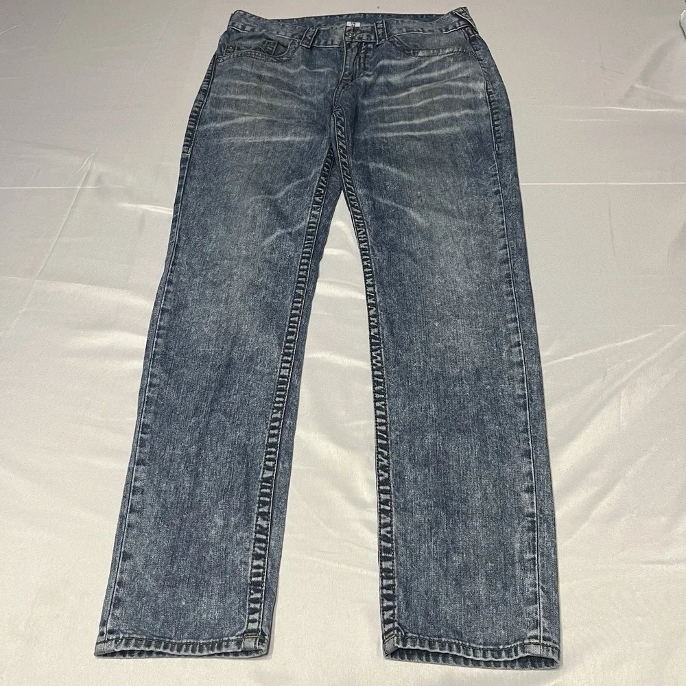 True Religion Rocco Relaxed Skinny Jeans Men's Size 34x32 Blue Acid Wash Skater